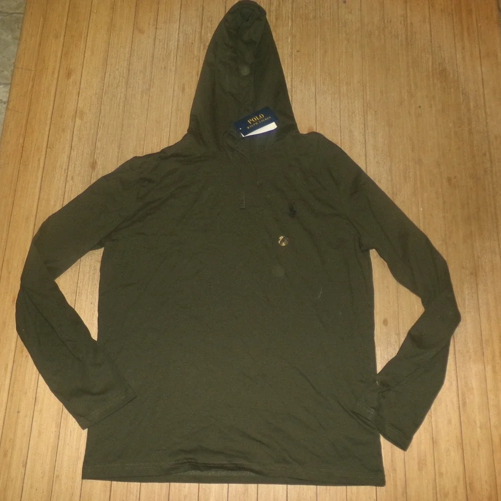 Polo Ralph Lauren Mens SZ MED Hooded T-Shirt Dark DEEP Green Logo